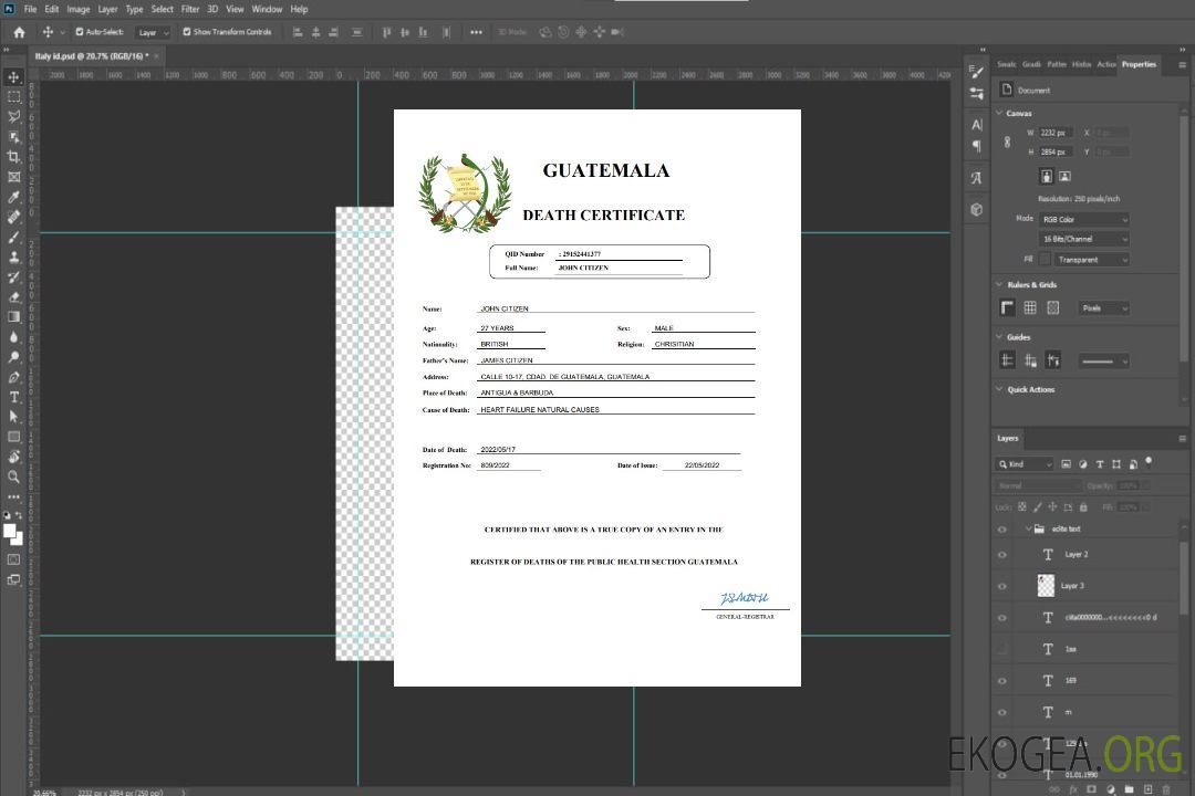 Modèle Word et PDF de certificat de décès du Guatemala template